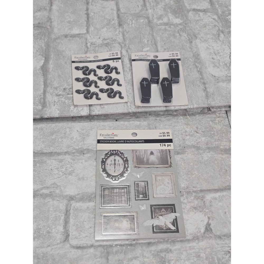Halloween Lot New Metal Snakes 6 pcs Coffins 4pcs Sticker Book Tombstones
